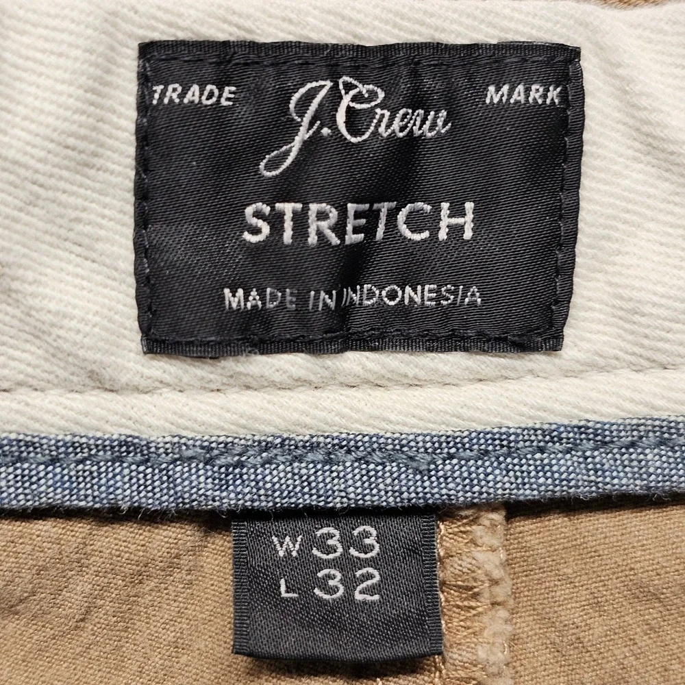 J.Crew 770 Chino Pants Men's 33x32 Tan Flat Front Stretch Straight Fit Outdoor
